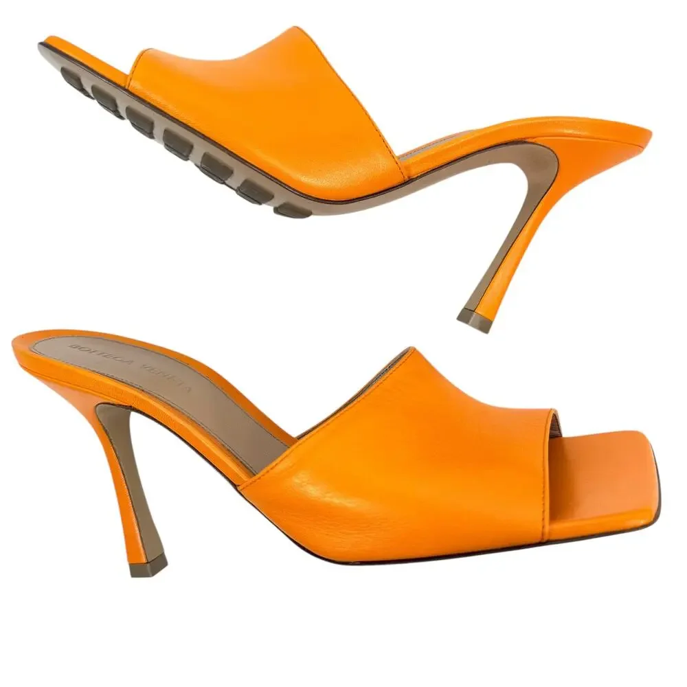 New Bottega Veneta Stretch Lamskin Leather Mules Orange Size 38